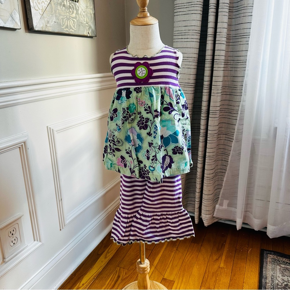 Tutu & Lilli Purple Striped Floral Matching Tunic & Capri Set